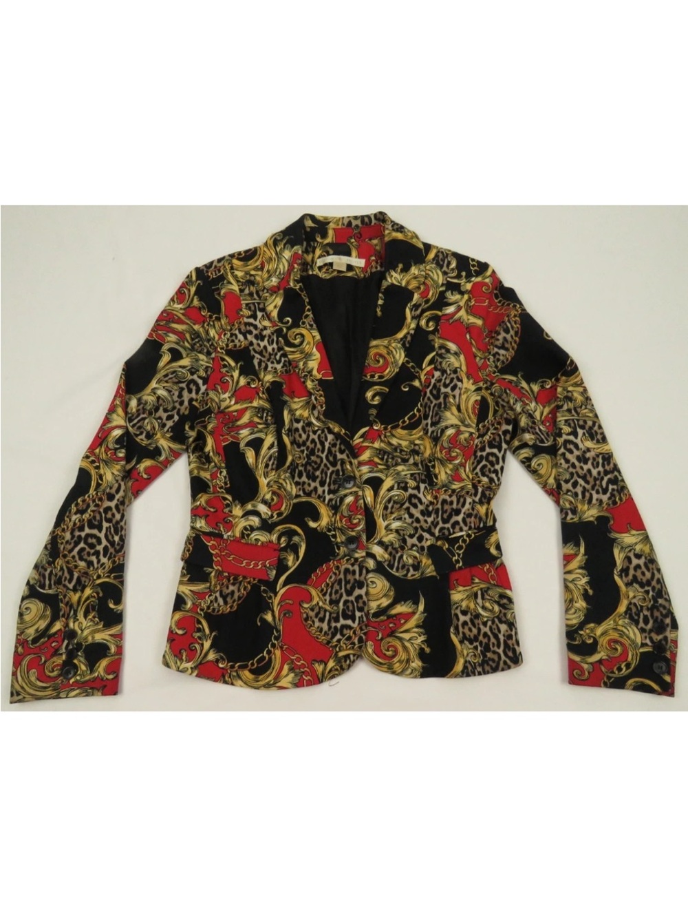 Baroque Royalty Chains Animal Print 2 Button Blazer Jacket 10